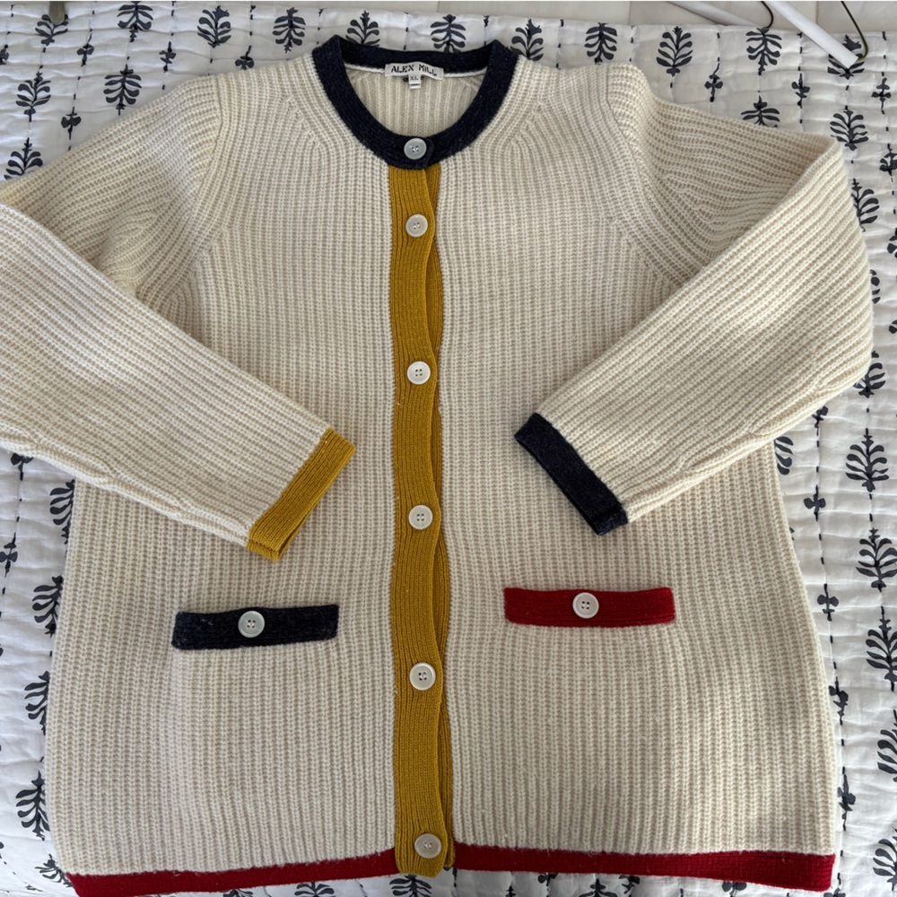 Alex Mill Colorblock Button-Up Cardigan Cream Size XL